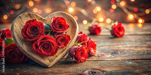 Obraz na płótnie Rustic Charm A Wooden Heart Adorned with Roses a Romantic Still Life w salonie