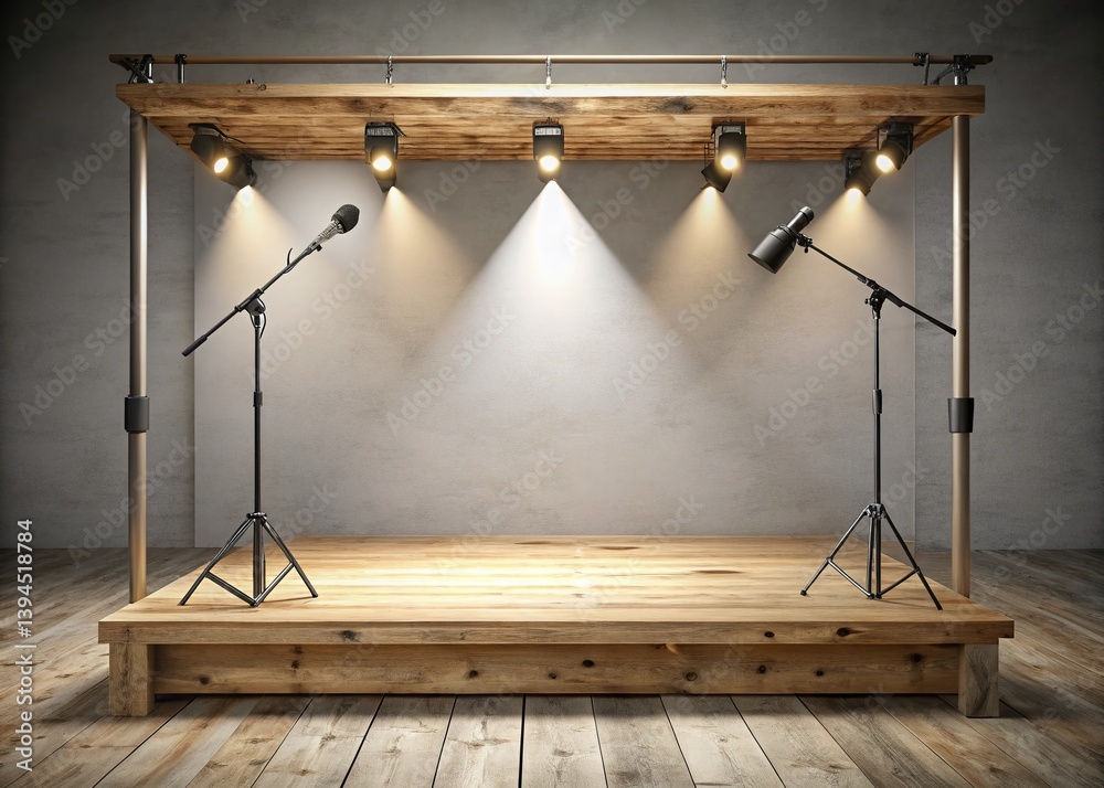 Professional Wooden Stage Setup with Speaker Spotlight and Truss System Ideal for Events and Performances