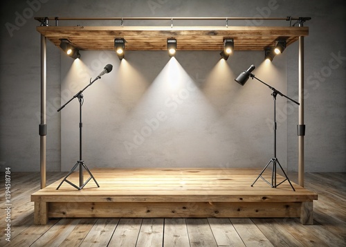Obraz na płótnie Professional Wooden Stage Setup with Speaker Spotlight and Truss System Ideal for Events and Performances w salonie