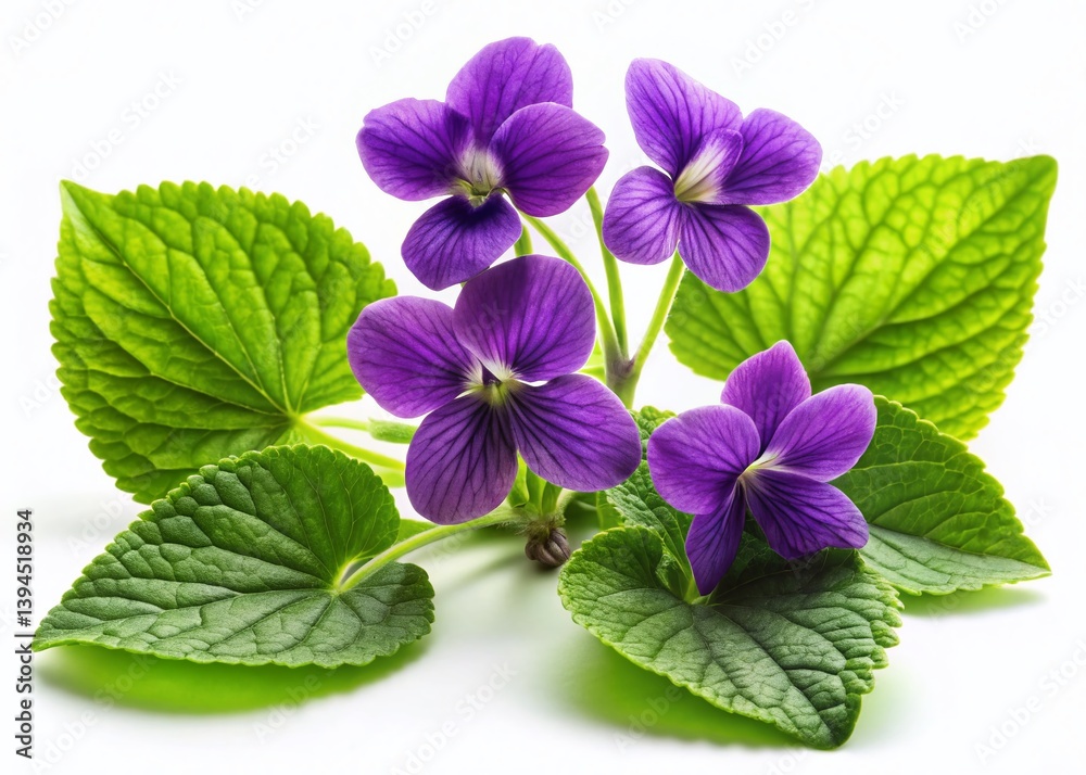 Closeup of Fragrant Violet Flowers and Leaves on Wood Background A Detailed Botanical Study of Viola Odorata