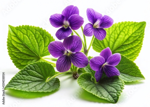 Obraz na płótnie Closeup of Fragrant Violet Flowers and Leaves on Wood Background A Detailed Botanical Study of Viola Odorata w salonie