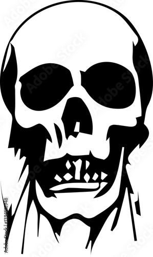 Creepy skull. Spooky tattoo sketch with grunge human skull