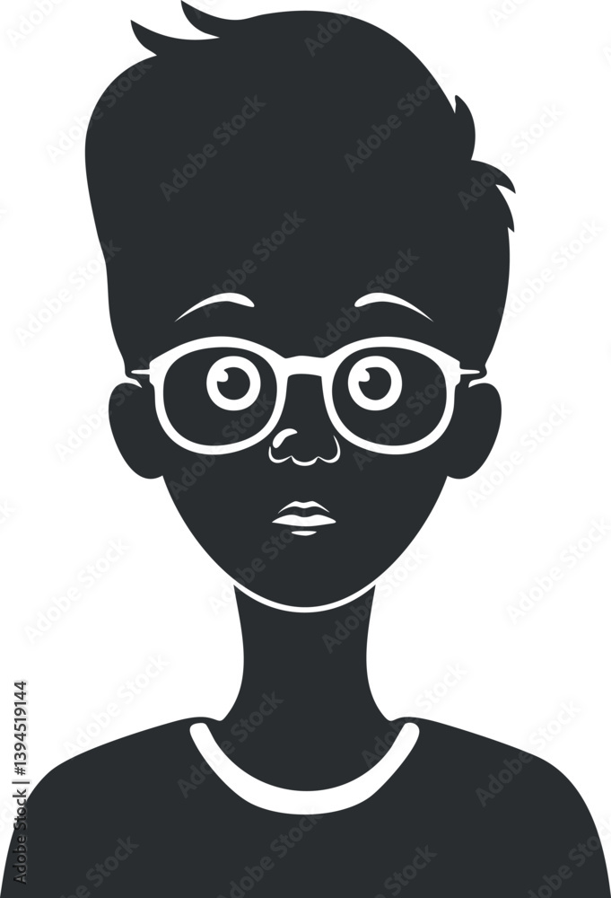 Black and white silhouette illustration of a person with glasses and distinct hairstyle. Black and white silhouette illustration of a person with glasses and distinct hairstyle.