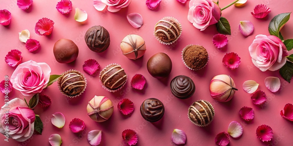 Celebrate World Chocolate Day with Delicate Pink Rose Petals and Exquisite Chocolate Truffles A Visual Symphony of