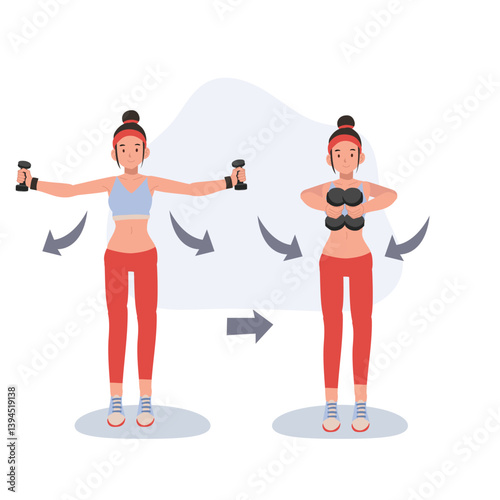 fitness woman engaging in dumbbell workout to enhance strength and endurance.  exercise steps