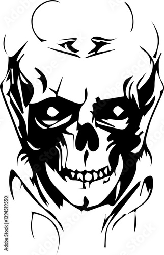 Creepy skull. Spooky tattoo sketch with grunge human skull