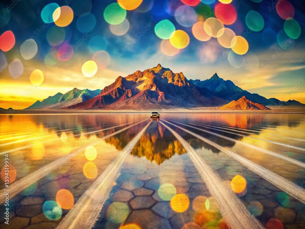 Stunning Art Deco Bonneville Salt Flats Poster A Vibrant Utah Landscape Evoking the Spirit of the American West