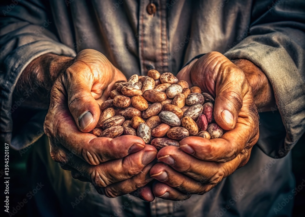 Organic Pinto Beans A Bountiful Harvest Captured in the Hands of a Farmer Showcasing the Benefits of Sustainable