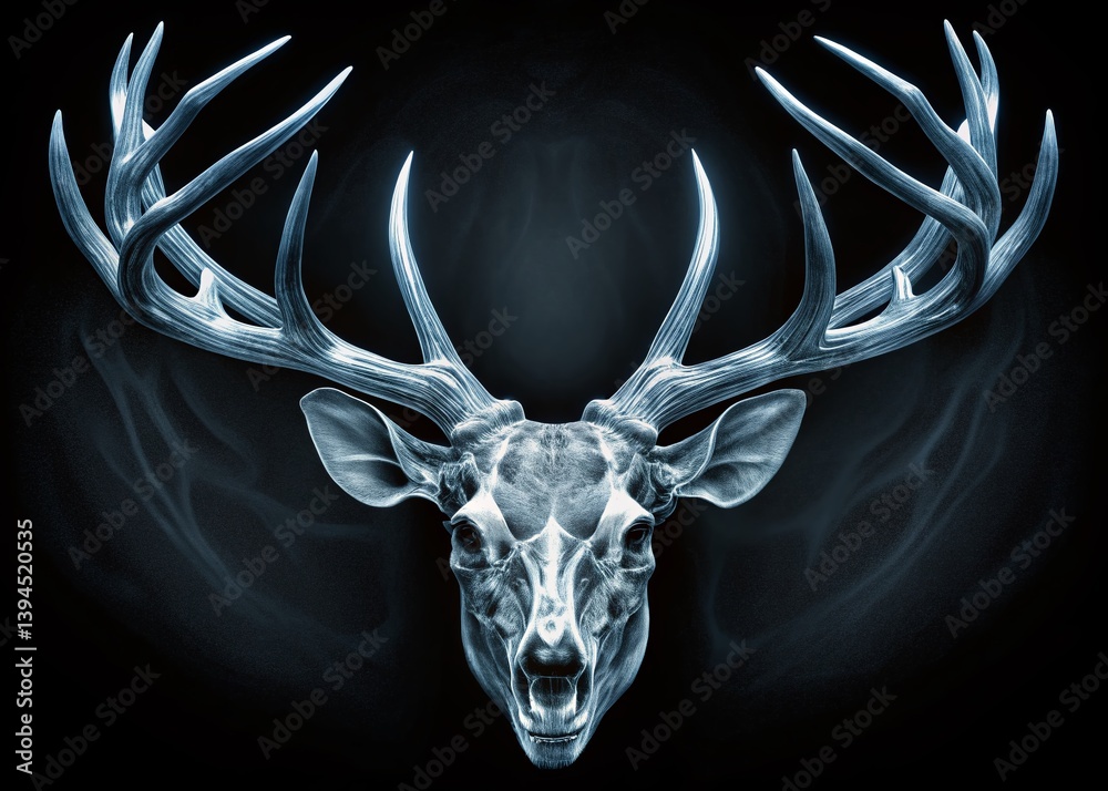 Detailed XRay View of Deer Antlers and Skull Unveiling the Intricate Bone Structure