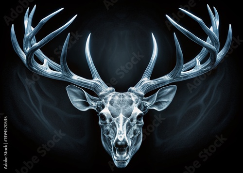 Detailed XRay View of Deer Antlers and Skull Unveiling the Intricate Bone Structure