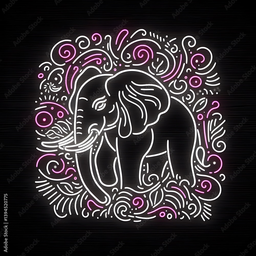 Fototapeta premium 코끼리, 네온사인 아트, jpeg (Elephant, neon sign art, jpeg)