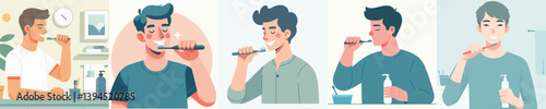 vector of young man brushing teeth