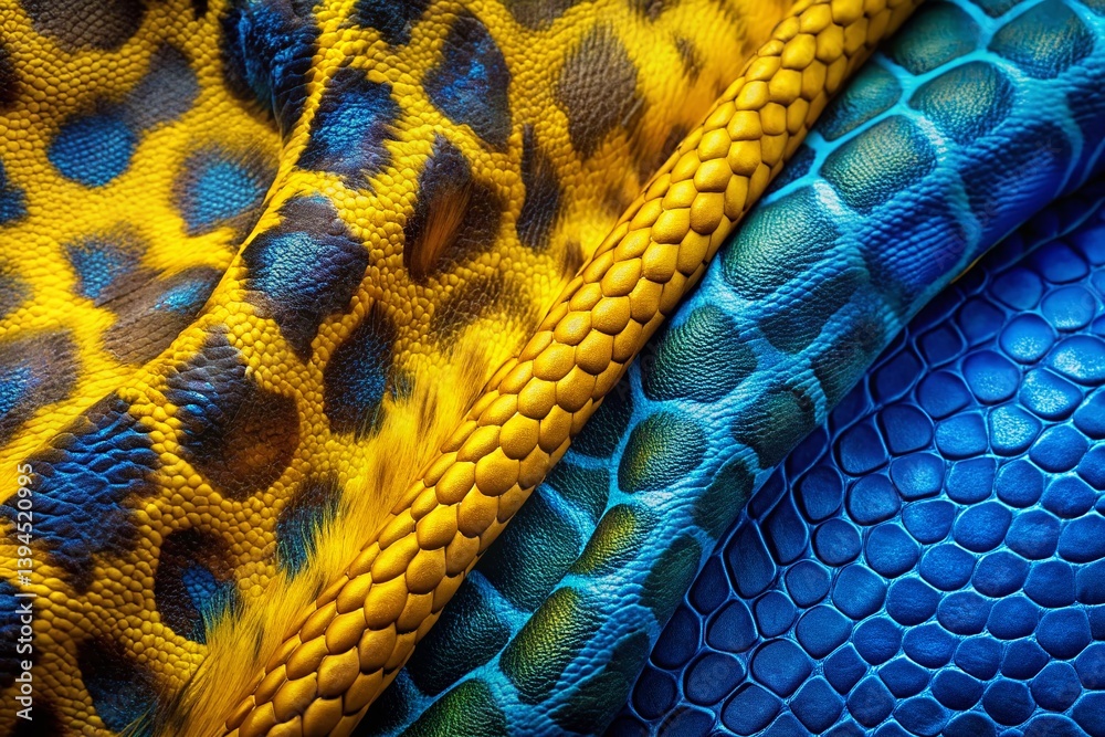 Vibrant Yellow and Blue Animal Print Fashion Photography Abstract Textured Background for a Bold Style Statement