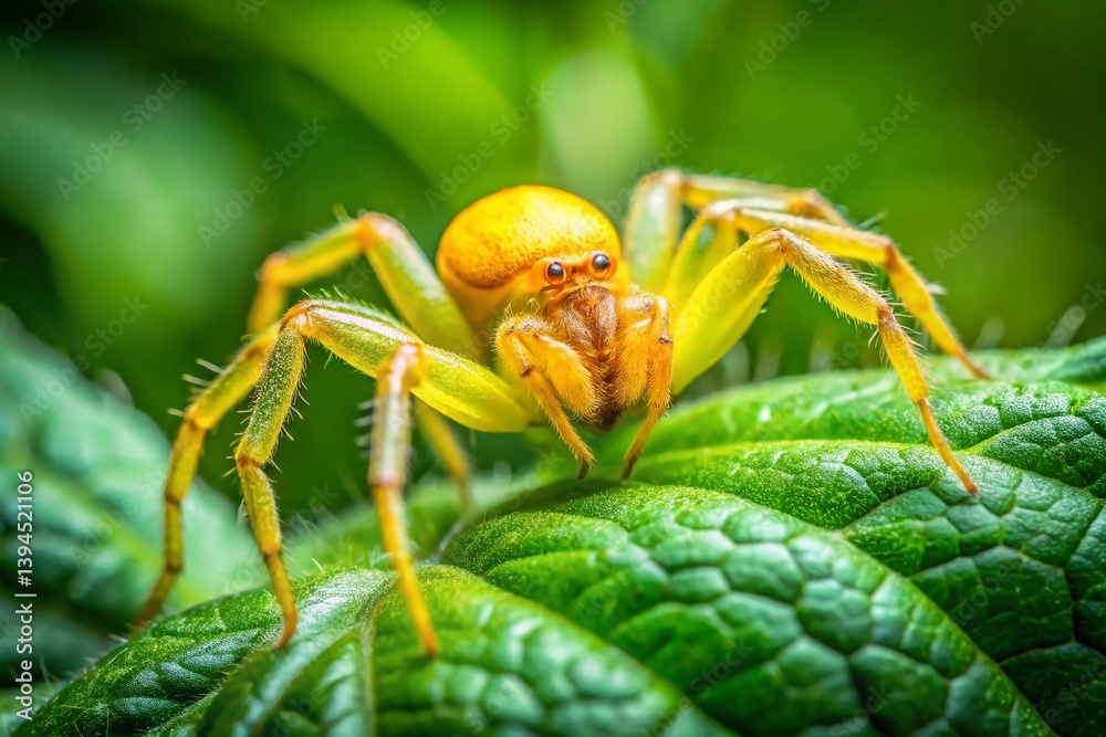 A Macro Closeup of a Yellow Crab Spider in Action Hunting Prey in a Vibrant Natural Setting