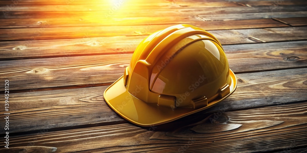 Rustic Wooden Tabletop Featuring a Bright Yellow Construction Helmet A DronesEye View of Safety and Construction Site