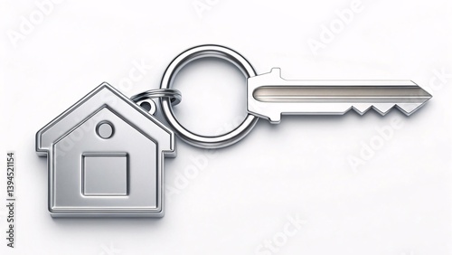 House key on ring with house shaped keychain photo