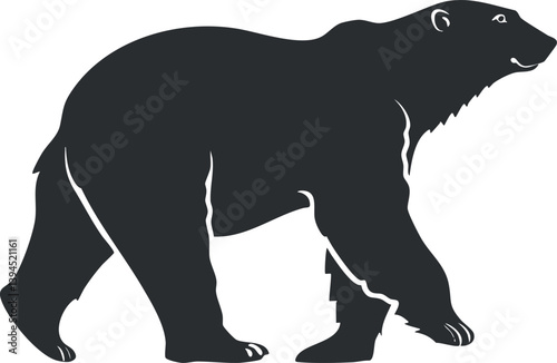 Silhouette of a polar bear in black and white, symbolizing arctic wildlife and conservation.