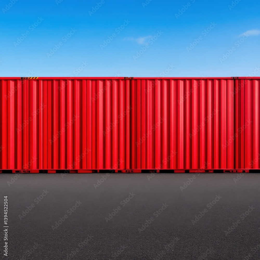 Red shipping container on pavement