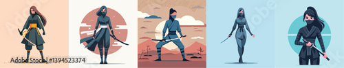 vector of woman wearing ninja costume