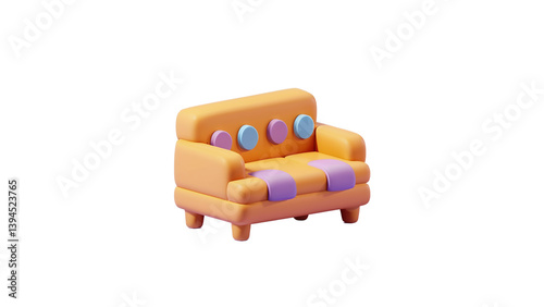A retro-style polka-dotted sofa, ideal for interior design or cozy home-themed graphics.