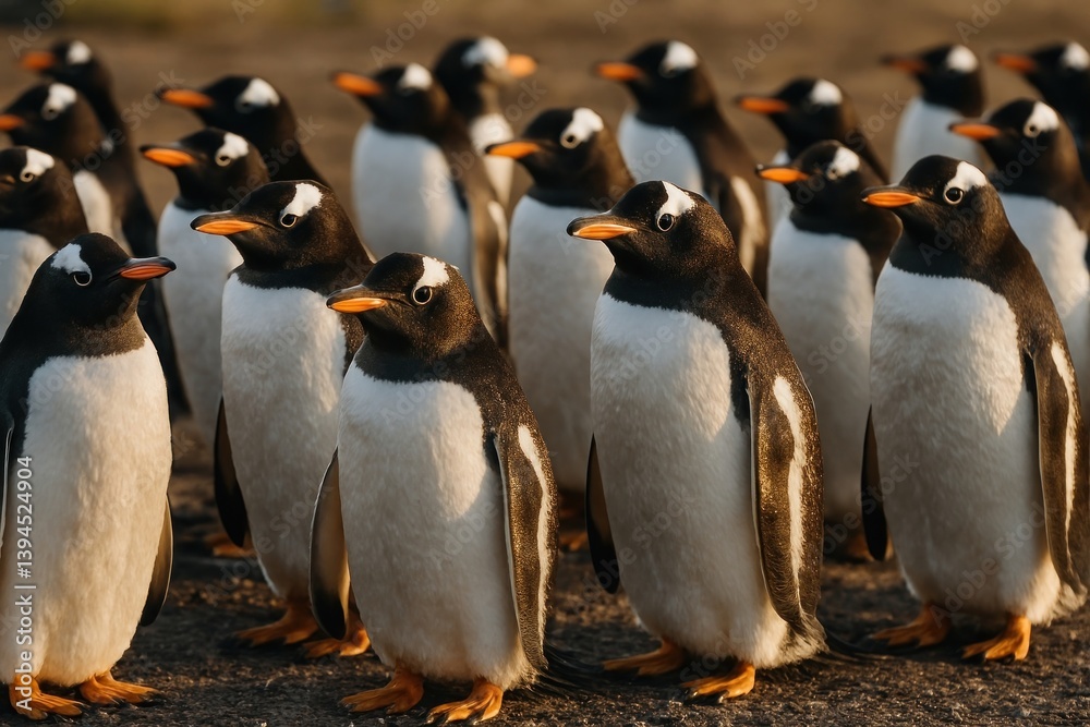 Fototapeta premium Gentoo penguins standing together outdoors.