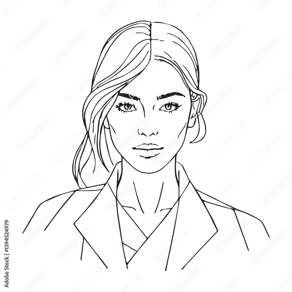 On a white background illustrate a black and white coloring book line art of a boho minimalistic portrait of a woman, on a simple white background. On a white background illustrate a black and white coloring book line art of a boho minimalistic portrait of a woman, on a simple white background.