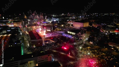Wallpaper Mural Drone Aerial View of Helsinki City Center at Night on New Year’s Eve, Finland Torontodigital.ca