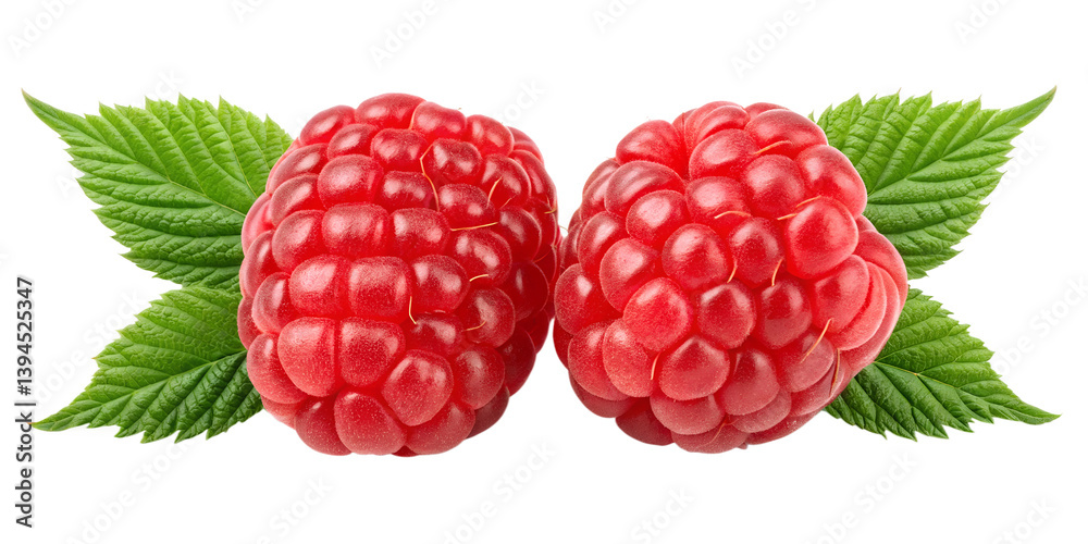 Fresh Raspberries with Green Leaves, Two Sweet Varieties, Healthy Berry Snack, Vibrant Fruit Display, Cut Out Fresh Raspberries with Green Leaves, Two Sweet Varieties, Healthy Berry Snack, Vibrant Fruit Display, Cut Out