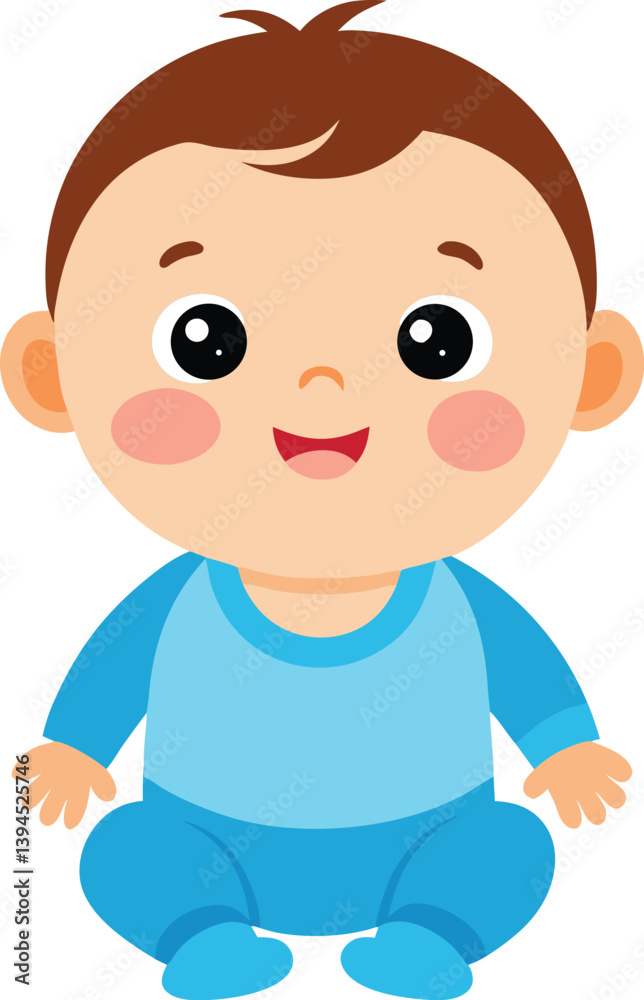 Baby Boy in Blue Clothes | Sitting Pose Illustration | Isolated on White Background | Cute Infant Character Design Baby Boy in Blue Clothes | Sitting Pose Illustration | Isolated on White Background | Cute Infant Character Design