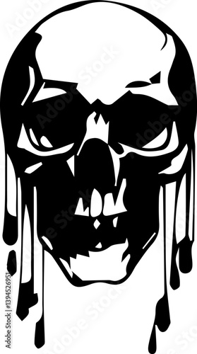 Creepy skull. Spooky tattoo sketch with grunge human skull