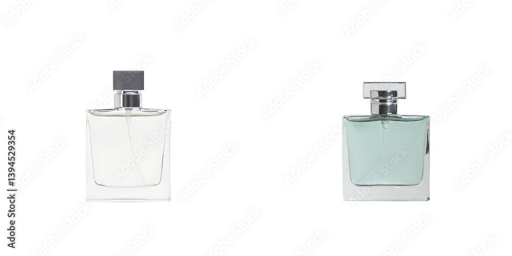 Stylish minimalist mockups of two elegant perfume bottles on a clean white background for design inspiration Stylish minimalist mockups of two elegant perfume bottles on a clean white background for design inspiration