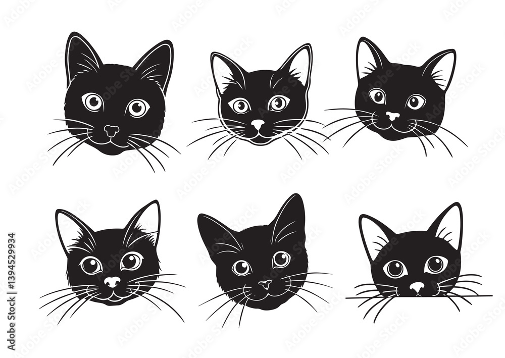 Peeking cat silhouette vector Set Peeking cat silhouette vector Set