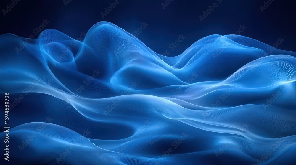 Obraz premium Abstract blue wavy lines on dark background.