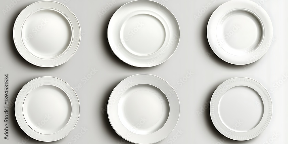 Empty white plates on a light gray background Empty white plates on a light gray background