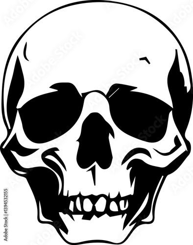Creepy skull. Spooky tattoo sketch with grunge human skull