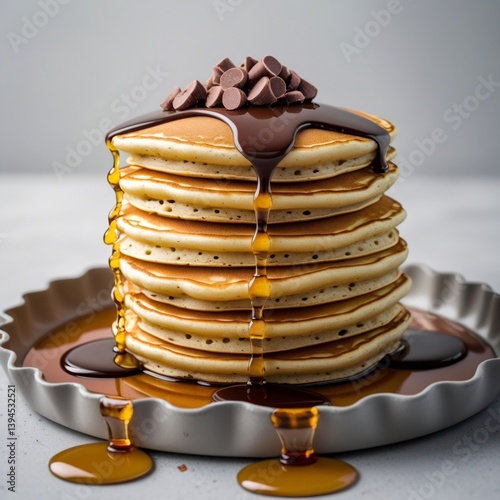 Wallpaper Mural Stack of pancakes dripping with chocolate and caramel sauce Torontodigital.ca