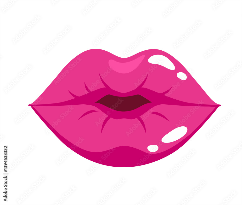 Obraz premium illustration or red lips. Closeup beautiful lips of woman with red, bright pink lipstick and gloss. Wet lip make-up.