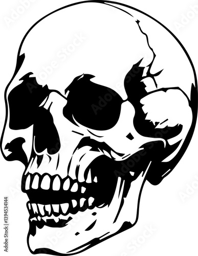 Creepy skull. Spooky tattoo sketch with grunge human skull