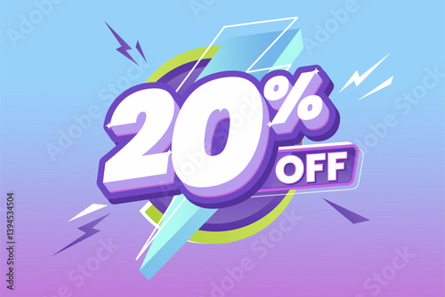 20% Off Discount Offer with Bold Text and Lightning Elements on Gradient Blue-Purple Background