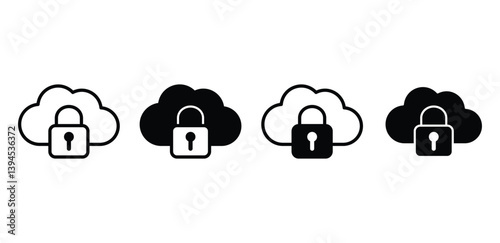 Cloud Security Icons Black and White Padlock Symbols Digital Data Protection Vector Design