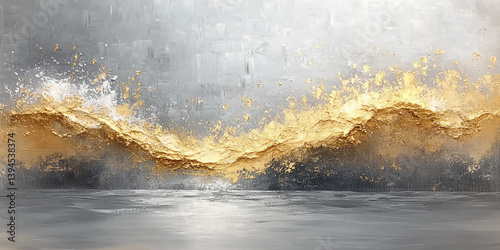 Abstract oil painting of a grey and gold forest with intricate details on a white background, capturing the harmony of nature in an elegant, minimalist composition