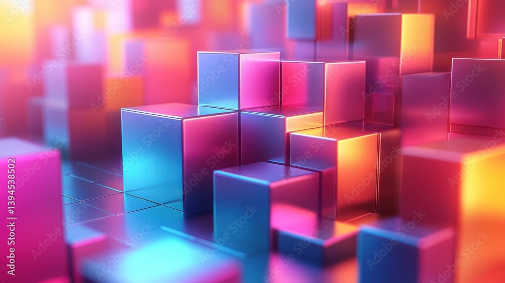 Abstract geometric design with vibrant, colorful, metallic cubes. Abstract geometric design with vibrant, colorful, metallic cubes.