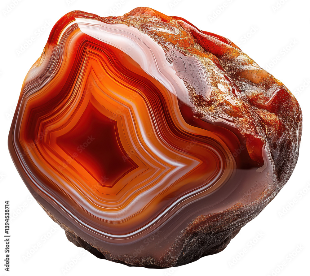 Polished brown and orange banded agate stone