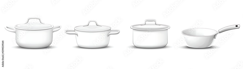 White Cookware Set, Various Pots and Pans, Kitchen Utensils, Cooking Equipment, Versatile White Cookware Set, Various Pots and Pans, Kitchen Utensils, Cooking Equipment, Versatile