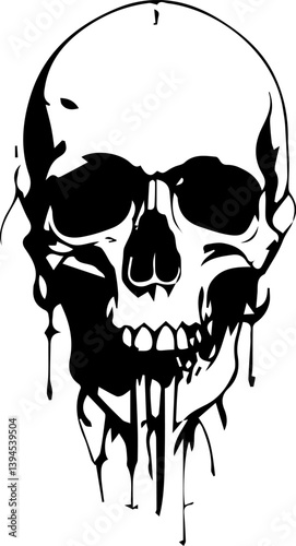Creepy skull. Spooky tattoo sketch with grunge human skull