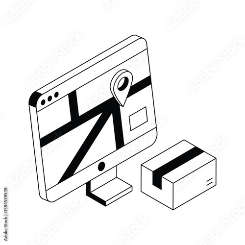 Ready to use isometric outline icon showing parcel tracking