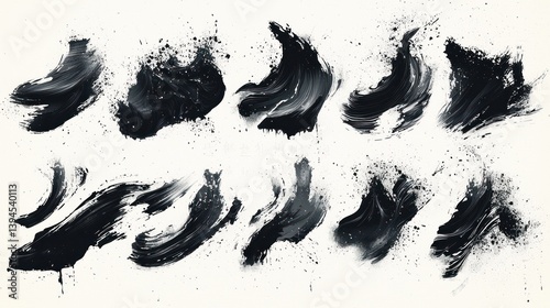 Abstract ink paint brush strokes on white background.