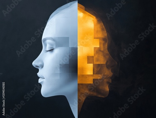 Portrait halves with block effect