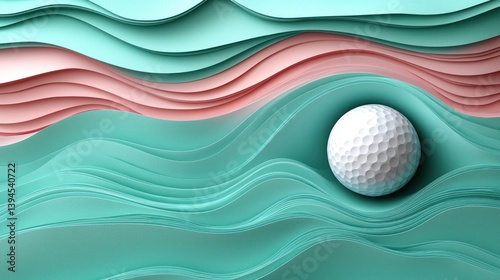 Abstract layered wavy background with a golf ball.