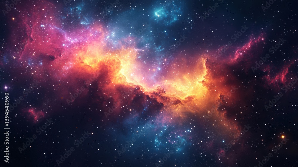 Fototapeta premium A stunning cosmic scene featuring vibrant nebulae in shades of pink and blue, set against a backdrop of twinkling stars.